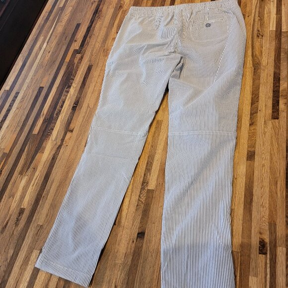 Shinestar Blue/White Stripe Seersucker Elastic Waist Drawstring Summer Slacks/Pa - Picture 2 of 11